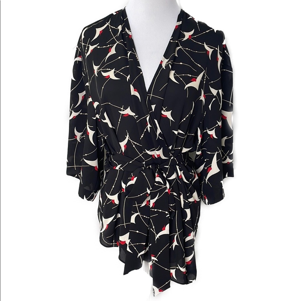 Trouvé Black Pattern 3/4 Sleeve Wrap Blouse